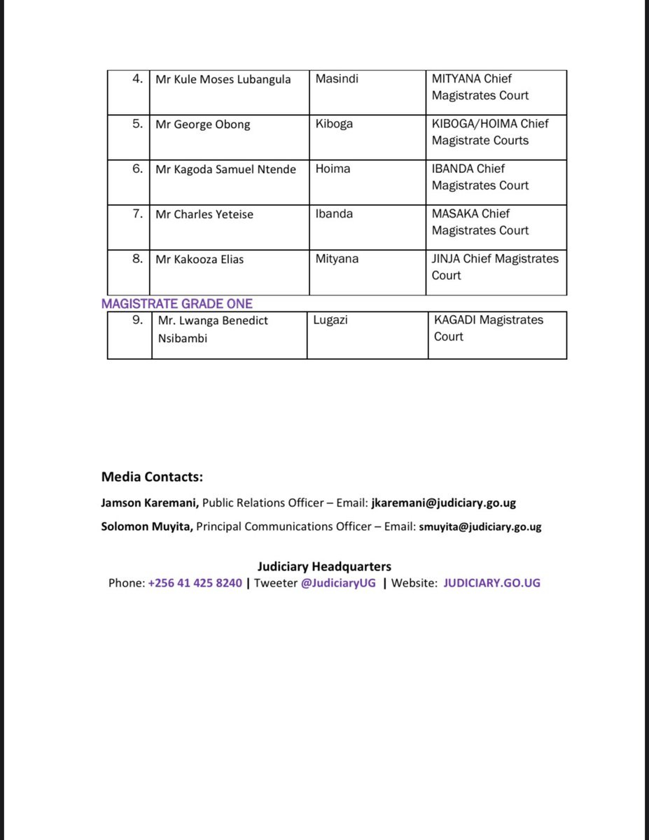 Chief registrar transfers Nine Magistrates