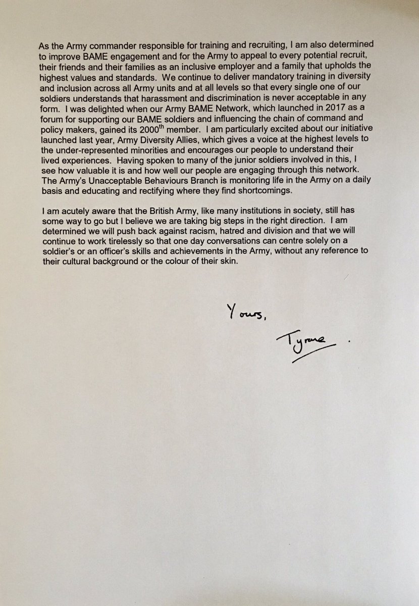UrchTyrone's tweet photo. In light of recent events, I felt compelled as a senior leader @BritishArmy and champion of our BAME network, to communicate my feelings to all regarding @Blklivesmatter.  #BlackLivesMatter @ArmyBAME_Chair @ArmyBAME. https://t.co/hiLE32YGtm
