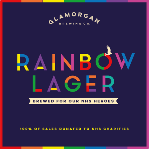 GlamBrewingCo's tweet photo. We are over the moon (or should that be rainbow?) to announce our new Rainbow Lager. Brewed for our NHS heroes, it's a crisp, refreshing lager that's ideal for lockdown drinking as it pairs perfectly with whatever you have in the fridge. 100% of sales will go to NHS charities. https://t.co/nMnfT4fhBb