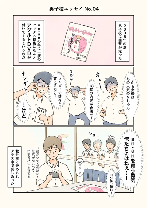 男子校エッセイ「an・anの特集」

#コルクラボマンガ専科 #1Pマンガ
#エッセイ漫画 #男子校
#漫画が読めるハッシュタグ 