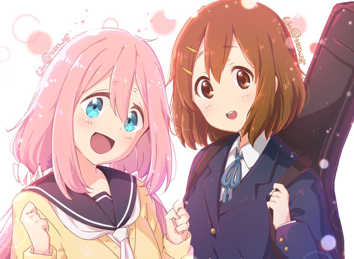 hirasawa yui ,kagamihara nadeshiko multiple girls 2girls school uniform crossover sakuragaoka high school uniform pink hair smile  illustration images