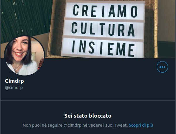 pasoleenee's tweet photo. 'Creiamo cultura insieme'
Secondo voi ho avuto una qualche interazione con @cimdrp per meritare di essere bloccato?
Adesso come faccio? Mi toccherà fare cultura da solo.
#iosonomarcocrepaldi
#femminismo https://t.co/GfBYI4mbhn