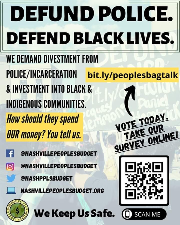 Nashville! Cops, courts, & cages don't keep us safe, #wekeepussafe!! How would we spend OUR money on public safety?? Take the survey: bit.ly/peoplesbagtalk & Share Widely! #defundthepolice  #divestfromincarceration #defendblacklife #reimaginingcommunities #ispublicsafety