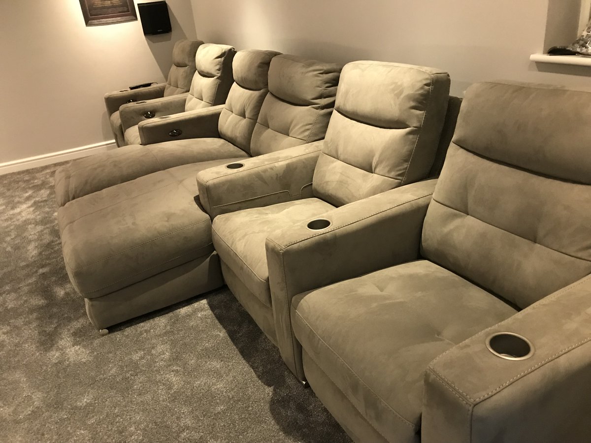 FrontRowSeating's tweet image. FrontRow Serenity in Fabric in a client&apos;s dedicated home cinema room
