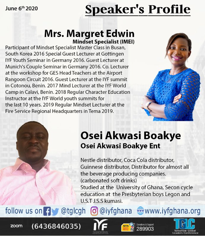 tglcgh's tweet photo. It's another exciting session on TGLC. Meet our speakers for today. Let's connect and learn as they speak about Addiction &amp; Self Trust and The Effects of COVID on Businesses. Let’s learn together as leaders. Join TGLC Now! https://t.co/MUi7GBYYuL