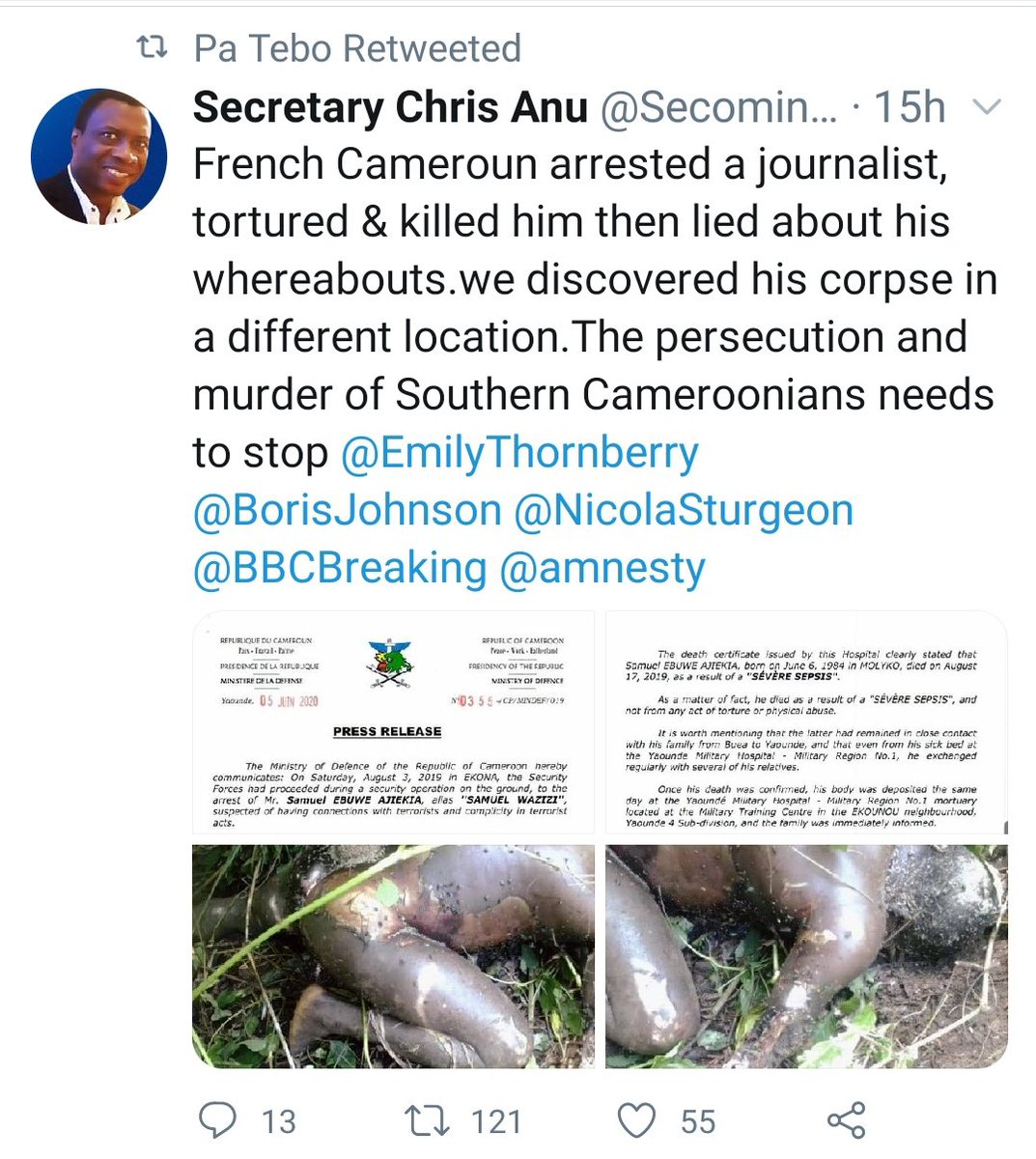 BohHerbert's tweet photo. The world watched as #Hitler slaughter 6M Jews; as the #Hutu #Interhamwe slaughtered 1M #Tutsis in @RwandaGenocide; as #Muslims were massacred in #Bosnia & now, as #PaulBiya @EmmanuelMacron slaughter #Ambazonians. #FreeSouthernCameroons. https://t.co/eNs90fWOAE