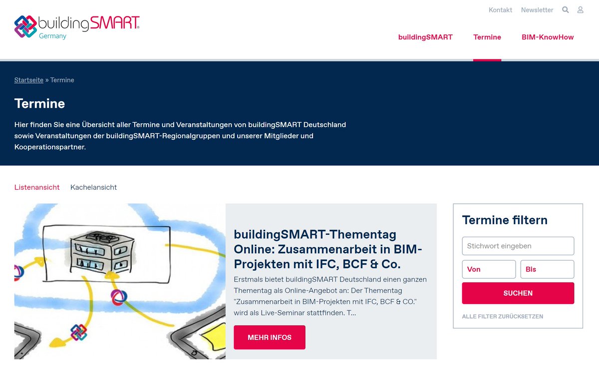 buildingSMARTde's tweet image. Auch buildingSMART-Regionalgruppen organisieren viele zusätzliche Online-Veranstaltungen, bspw. RG Rhein-Ruhr (18.06.), RG Oberrhein+Stuttgart (auch 18.06.) sowie RG Rhein-Main-Neckar (25.06.). Alle Termine hier: buildingsmart.de/termine