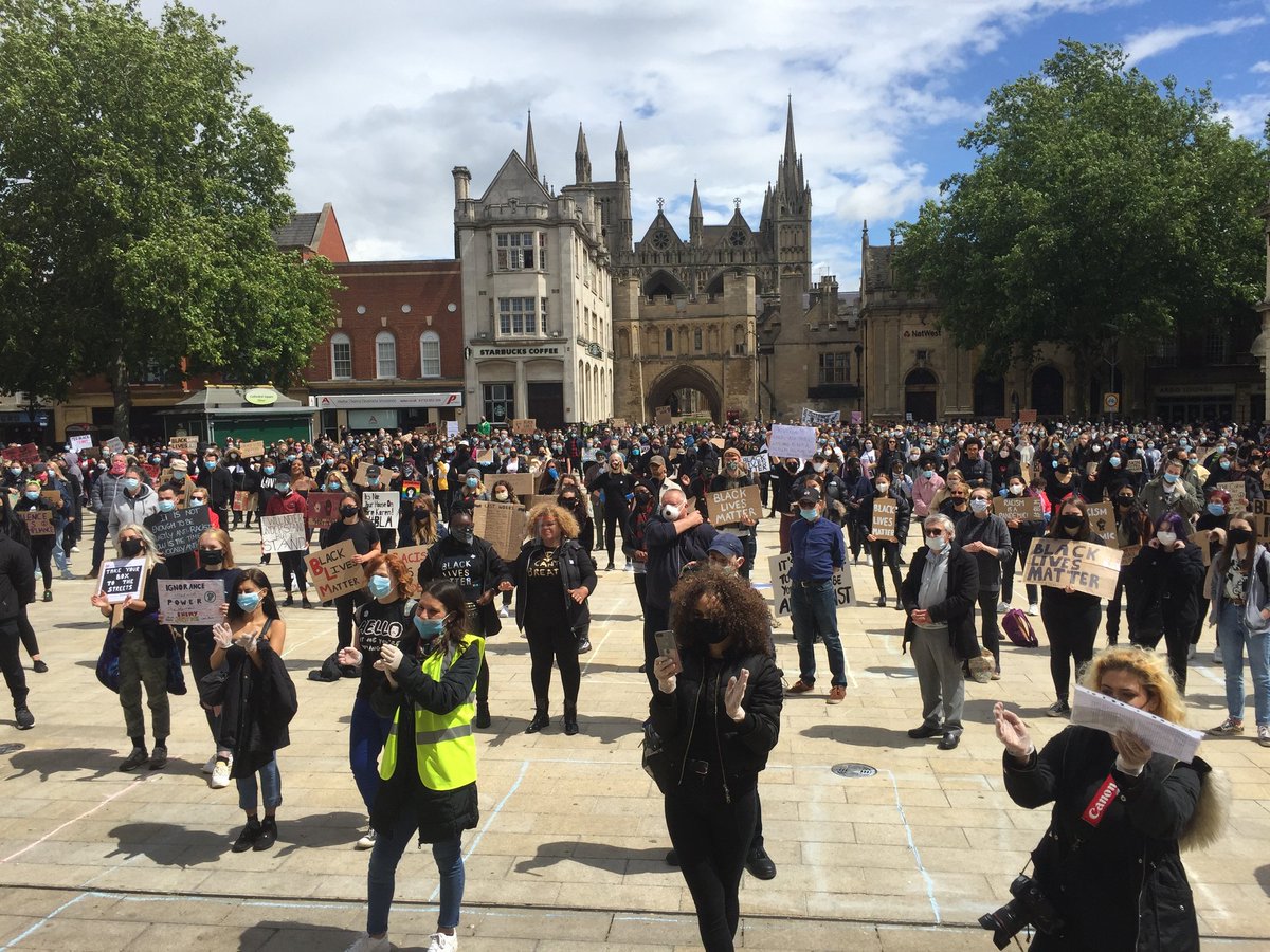 A big turnout for the #Peterborough #BlackLivesMattters protest in Cathedral Squaure.