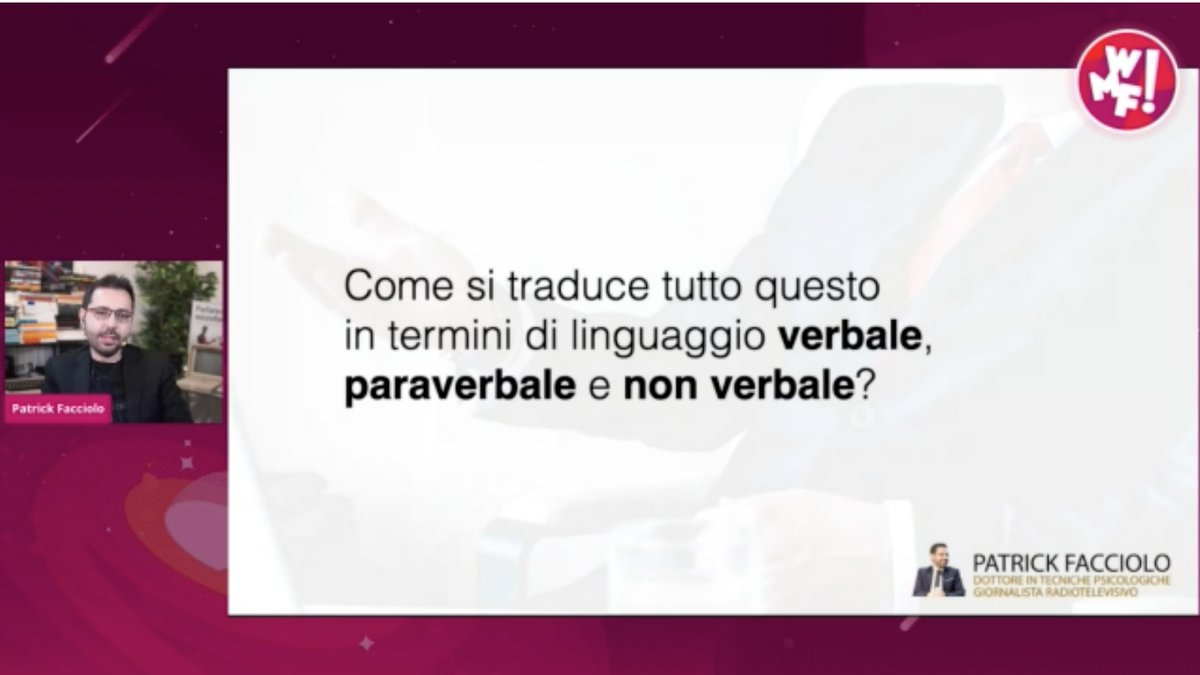 Sala Voice e Podcast | Parlare in pubblico via webcam: come condurre riunioni, webinar e conferenze online | Patrick Facciolo |
Public #speaking: combattere la tentazione di partecipare a #webinar e meeting online in pigiama, si può!💪🏻 
#WMF2020