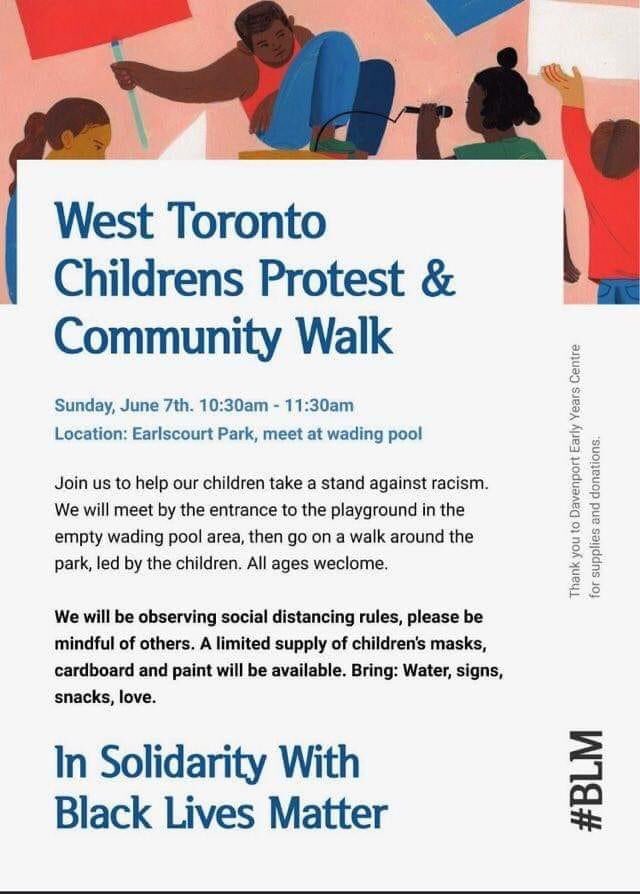 mediaforkids's tweet photo. Family event for those in Toronto Canada #insolidatiry #childrensprotest #BLM https://t.co/iu8WIlnmvM