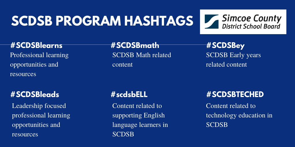 SCDSBProgram's tweet photo. Here is a list of some of the hashtags used by SCDSB program, be sure to check them out! #SCDSBlearns https://t.co/iRY7BS2Dou