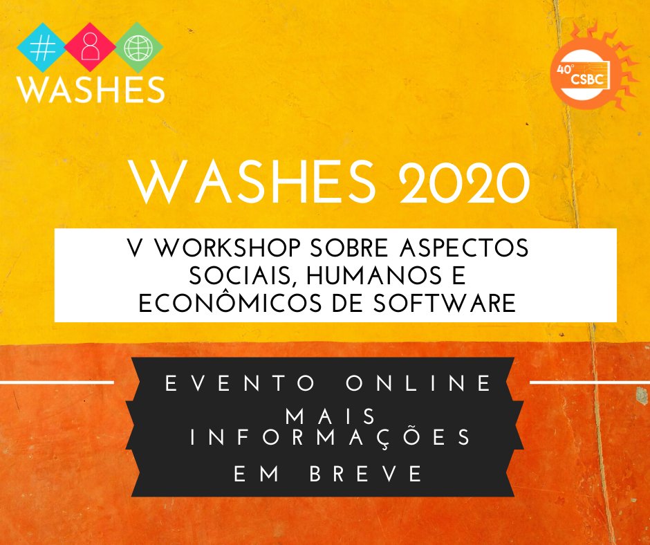 washescommunity's tweet photo. Atenção! O 40º Congresso da Sociedade Brasileira de Computação (CSBC) será realizado online e junto com ele o nosso evento também vai adotar o mesmo formato. Em breve divulgaremos mais informações. Aguardem! #WASHES2020 #CSBC #EngenhariadeSoftware #FatoresHumanos https://t.co/cCaknIfm5s