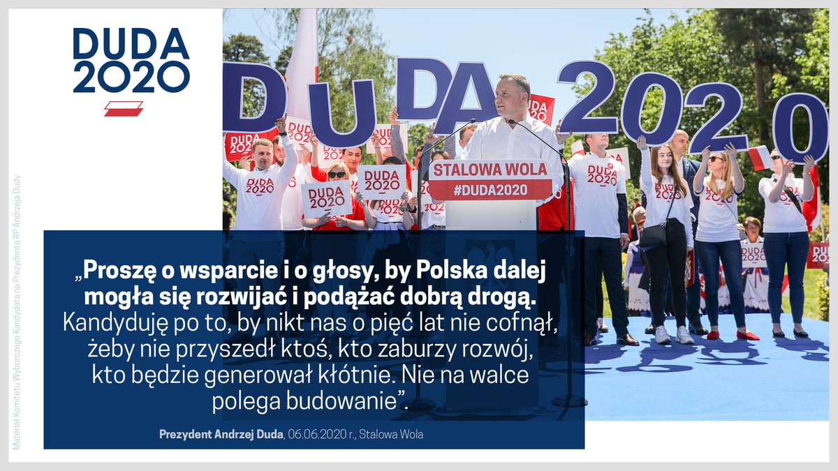 AndrzejDuda2020's tweet photo. 🇵🇱 Proszę o wsparcie i o głosy, by Polska dalej mogła się rozwijać i podążać dobrą drogą. - Prezydent @AndrzejDuda. #DUDA2020 #PlanDudy https://t.co/T8eZNHlgRQ