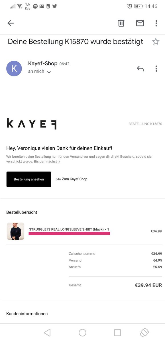 veropries's tweet image. Wenn du die Woche über um 5:30 aufstehst &amp;amp; dein Körper dir am Wochenende um 6:30 in der Früh sagt "ey,raus aus'm Bett" kannste auch direkt ne Bestellung im Shop von @kayefofficial tätigen. Also hab ich heut morgen den Longsleeve direkt noch in schwarz bestellt. 👌
#kayef #merch