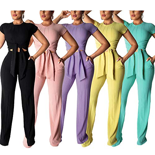 Women Bodycon Two Piece Jumpsuit Outfits – Sexy Short Sleeve Crop Top High Waisted Wide Leg Long Pants #bodycon #pants #shortsleeve #crops 
getcheapdeal.com/product/women-…