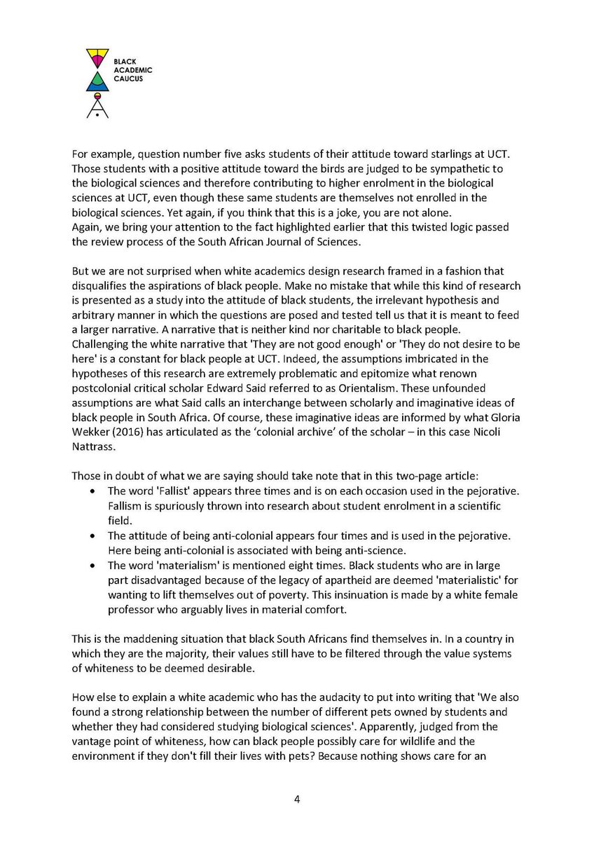ewnreporter's tweet image. #ControversialStudy the paper was published in the commentary section of the South African Journal of Science last month. (See prev tweet) Here is the UCT black academic caucus full critique. JK