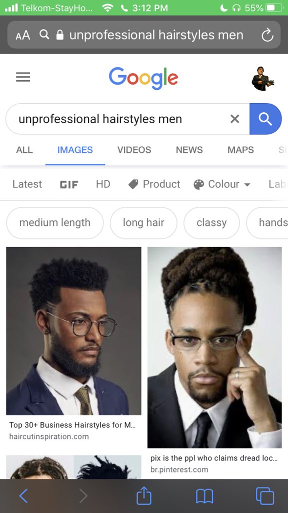 Unprofessional hairstyles men google results screen grab 