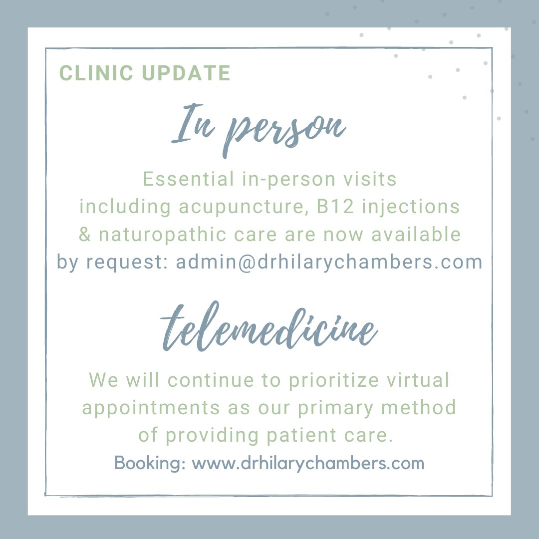 HilaryND's tweet photo. Telemedicine booking: https://t.co/PeModQ37xG
In-Person booking: admin@drhilarychambers.com
#covid19update #torontocovid #torontonaturopath #healthcare https://t.co/ACAlMlod2E