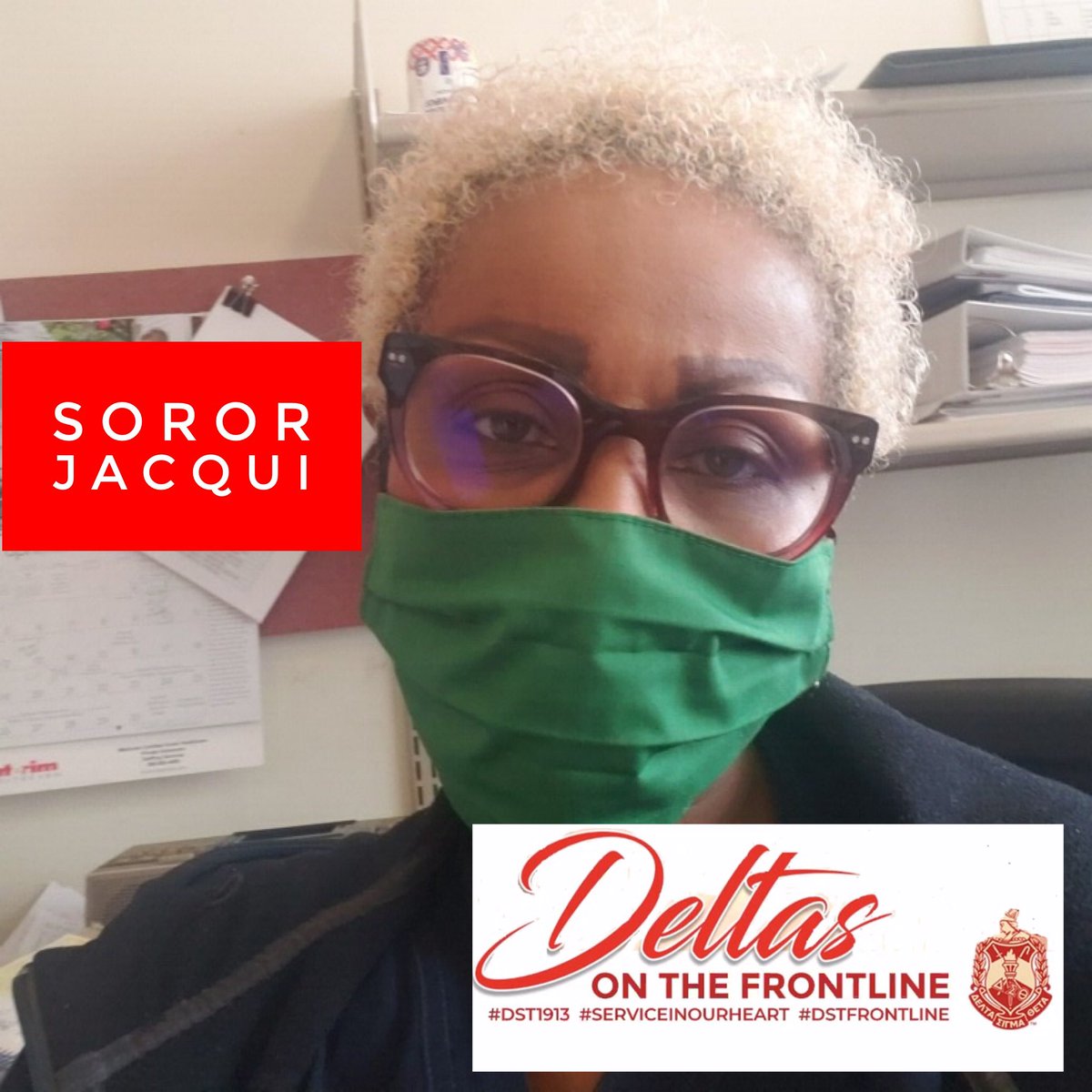 ChicagoDeltas's tweet photo. We salute frontline worker & soror, Jacqui Roger, a Nurse Care Coord. Case Mgr at @CookCtyHealthโs Stroger Hospital.ย ย She provides case mngmt & other essential services to patients & families.ย Soror Rogers, thank you for your commitment! #DSTFrontline #ServiceInOurHeart #CACStyle https://t.co/xhYC3JEy6S