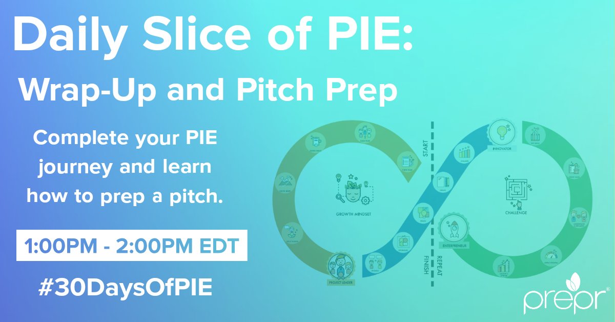preprme's tweet photo. Don't miss our Daily Slice today at 1:00PM EDT! 

We are wrapping up our PIE segments, and talking about prepping a pitch! 

https://t.co/xpwmRa1AUY
#30DaysOfPIE #BeyondCovidChallenge #DailySlice #OpenScience https://t.co/chTms7IBve