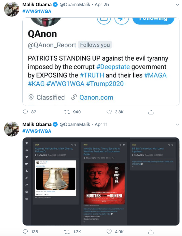 Trump last night also yet again amplified Malik Obama, a known QAnon supporter, making it 2 QAnon accounts Trump amplified yesterday.