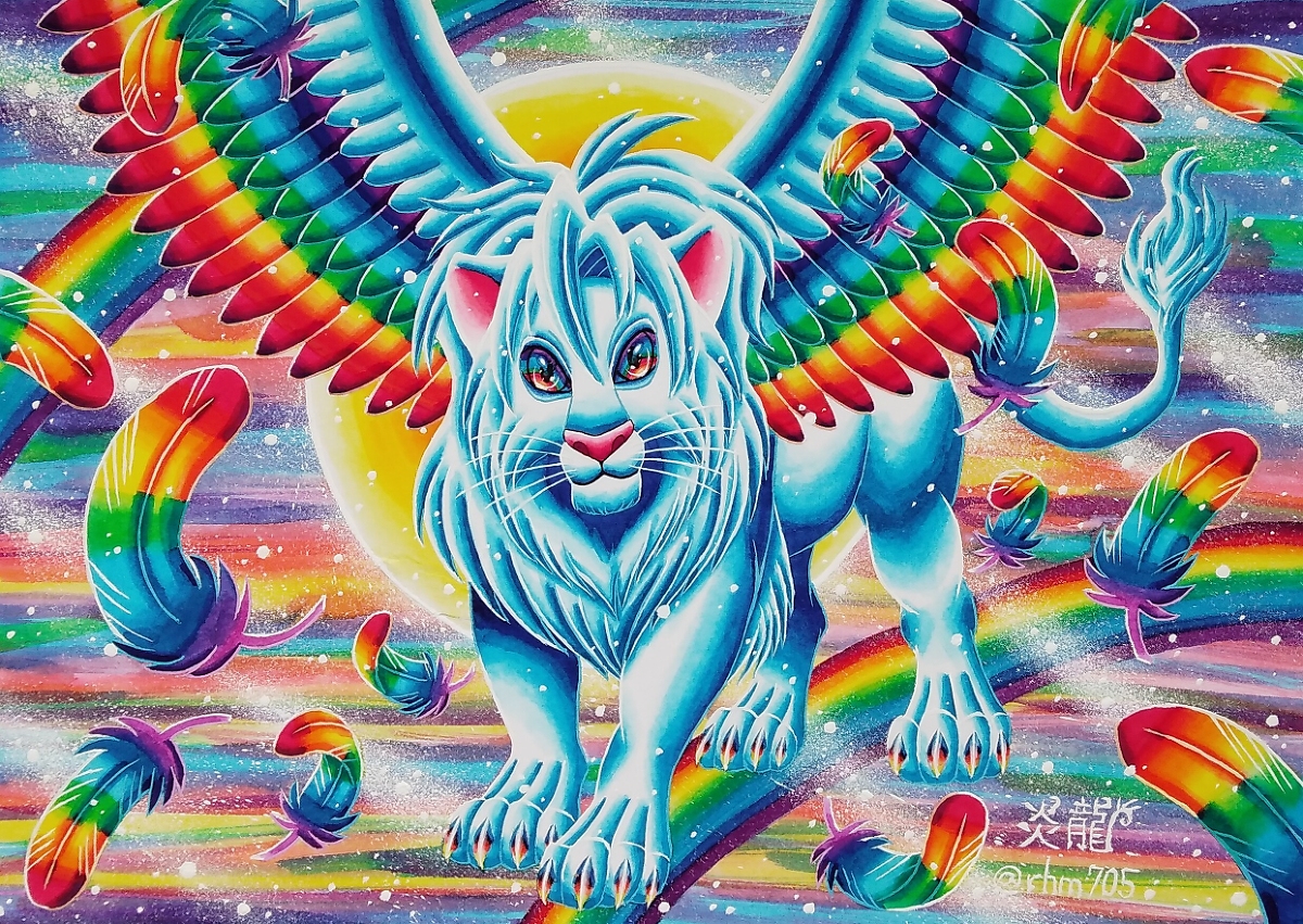 炎龍 Enryu 強き心の翼 オリジナル ライオン 幻想 ファンタジー 虹 架空動物種 ケモノ アナログ カラーインク T Co wpeojzfn T Co Baqvuuh6ie Twitter