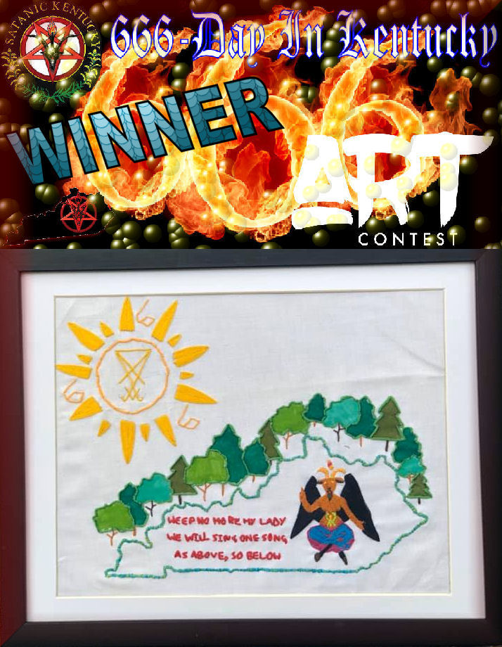 SatanicKentucky's tweet image. The Winner for our Kentucky 666-Day Art Contest is Meagan! 🏆 Meagan was the first to enter and got the most likes/votes on 666-Day with her "The Sun Shines Bright" submission.  🤘 Hail Meagan