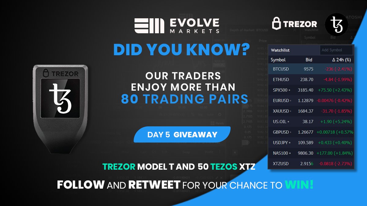 EvolveMarkets's tweet photo. #EvolveMarkets is celebrating NEW PLATFORM LAUNCH!

‼️Today is 5th DAY of GIVEAWAYS‼️

Win your
🥇 #TREZOR MODEL T
🥇 or 50 #TEZOS $XTZ

To join:
✅Follow @EvolveMarkets
✅Retweet

🌟2 WINNERS🌟 will be randomly chosen after 24 hours

🍀GOOD LUCK🍀 https://t.co/oC6fwHxHEL