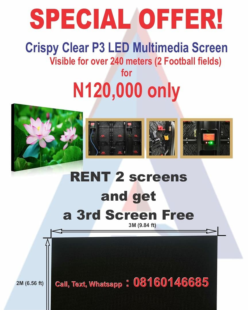 activesetngr's tweet photo. LED screen now affordable. Over 1000% price  slash Religious Gatherings, Virtual Events , Hybrid Events and Physical events . Available nationwide https://t.co/ogsS8cZIiJ
