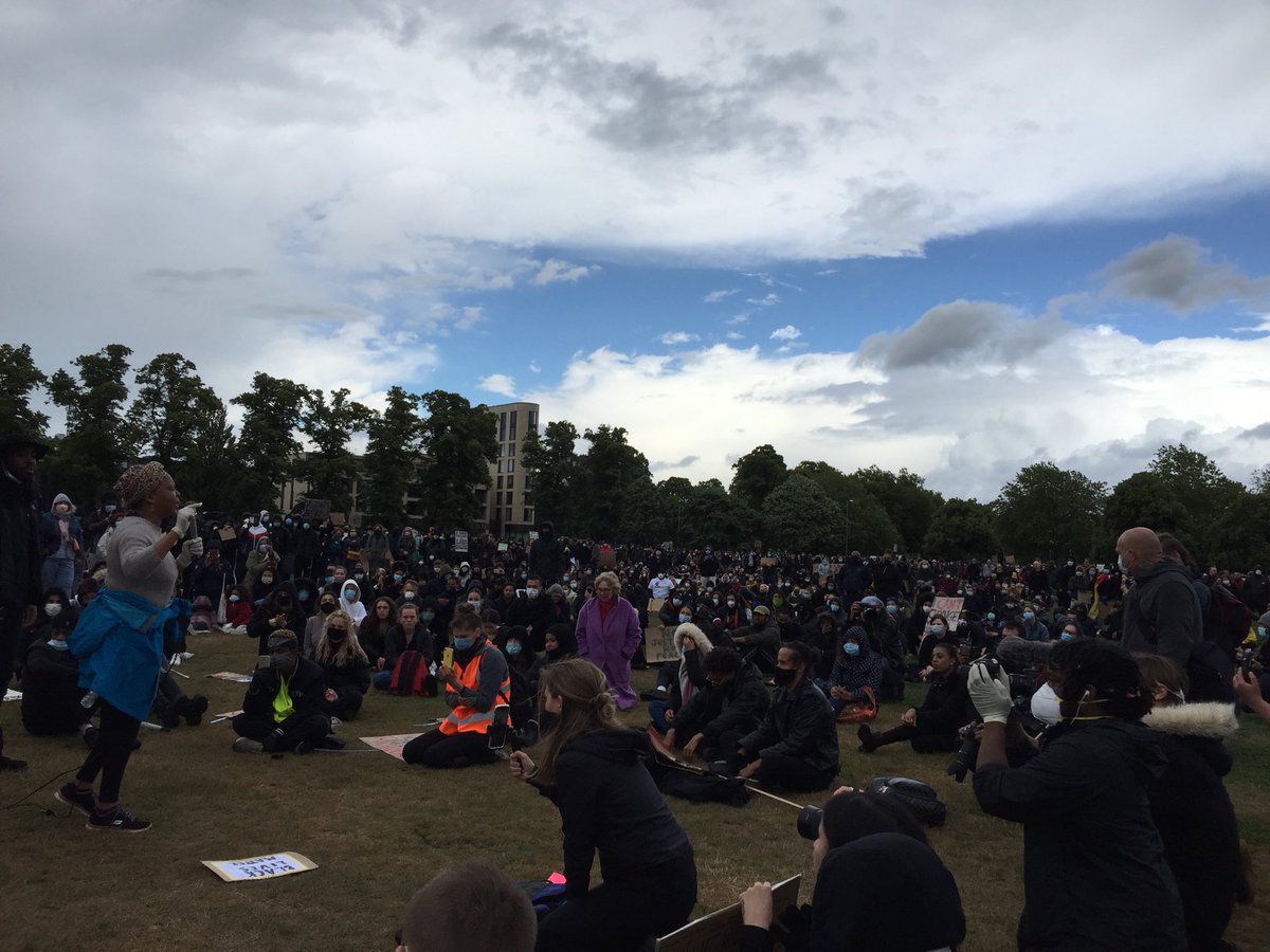 Must be several thousand people at Black Lives Matter protest of Parker’s Piece. Some very powerful speeches touching on racism experienced in education growing up in Cambridge.