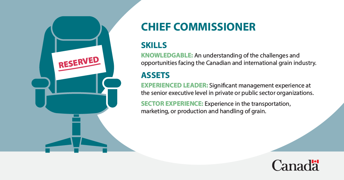 AAFC_Canada's tweet photo. Hey #CdnAg! We’re looking for a new Chief Commissioner of the Canadian Grain Commission. Interested? https://t.co/7H5SQmtvQI  @Grain_Canada https://t.co/JhyRkCQEsB
