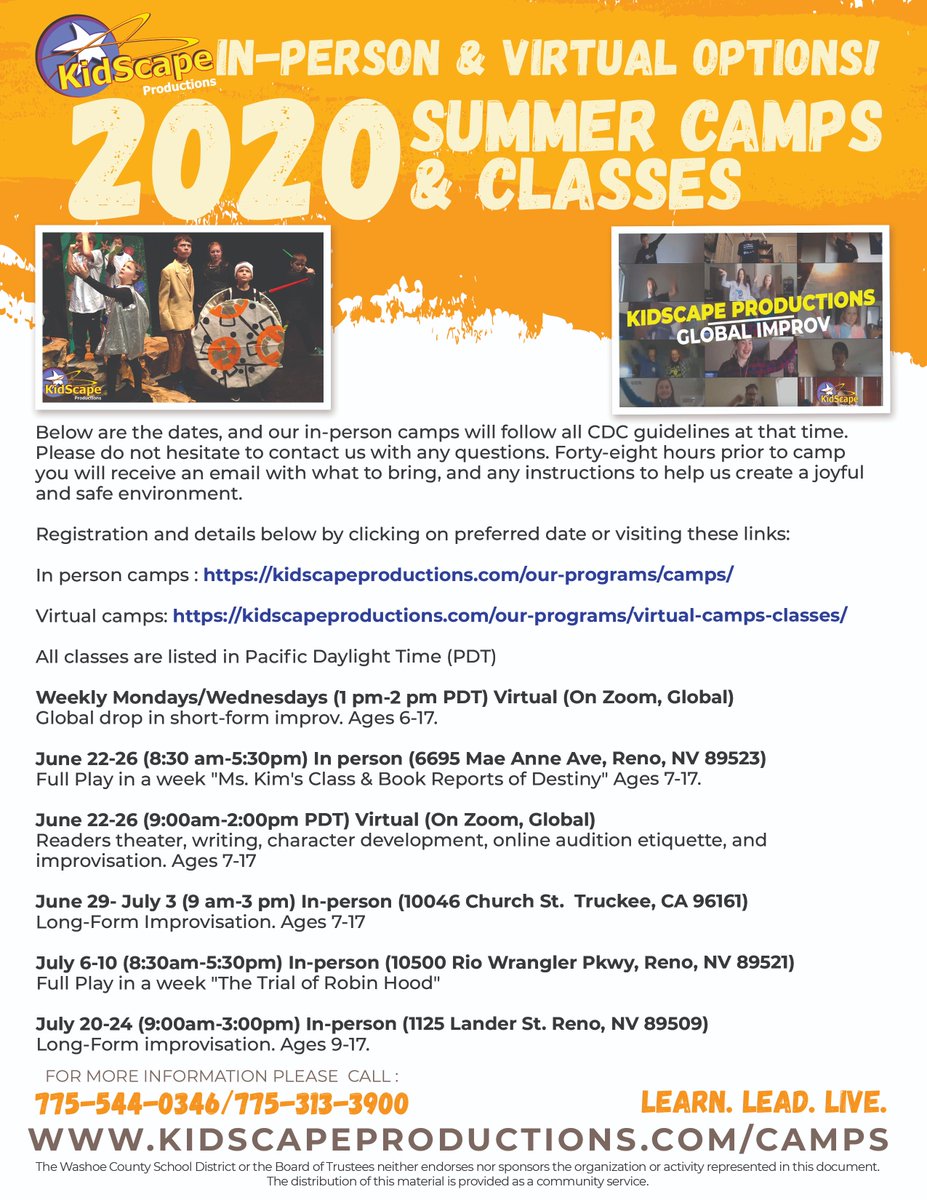 In-Person and Virtual Camp options
kidscapeproductions.com