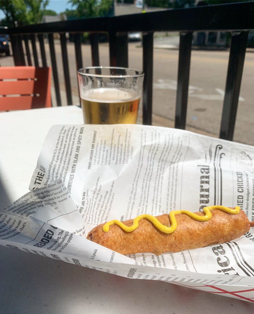 SweetGrassMem's tweet photo. We are open and selling $5 corndogs today! Come see us for cocktails and our regular menu as well! It’s going to be a great Saturday, starting with corndogs of course! #open901 https://t.co/hFkSBjv5eK