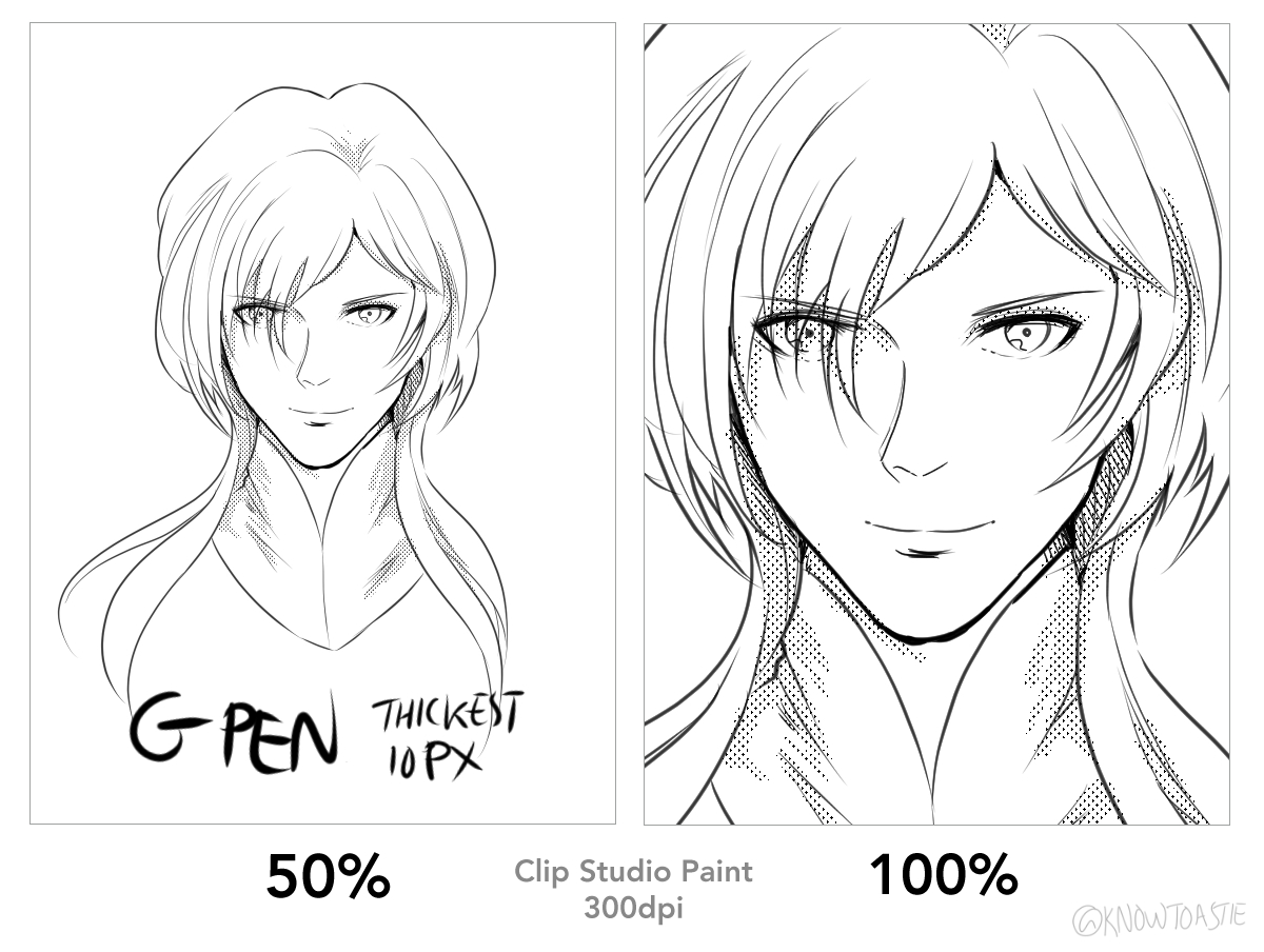 Clip Studio Paint brush comparison for lines. I personally enjoy using the dark pencil best, the mapping pen was pleasant to use, but I think I like how the millipen turned out the best... wasn't super pleasant to use though ? 