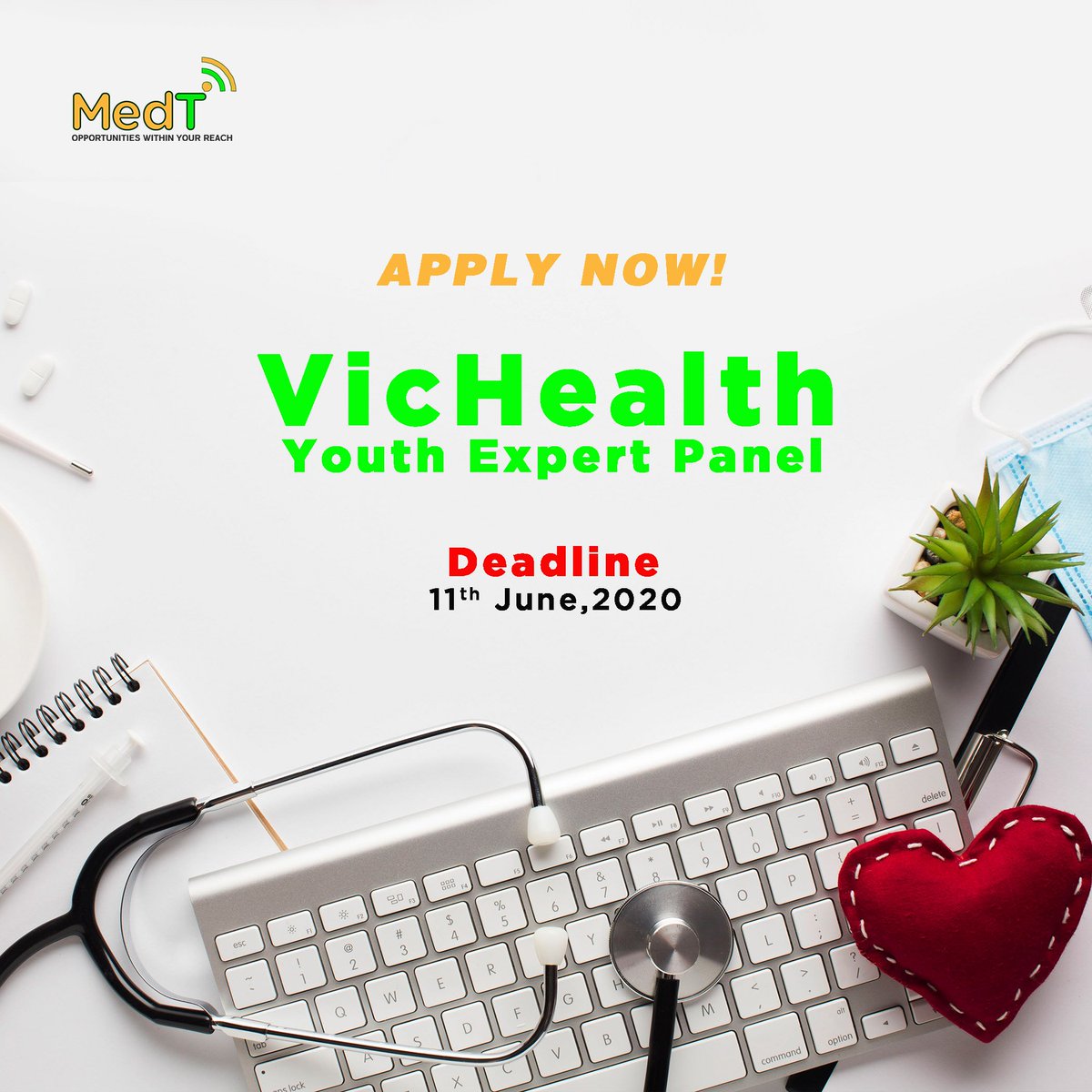 medtunity's tweet photo. VicHealth Youth Expert Panel.
This is a voluntary role with an honorarium payment of $100.00 per meeting that you are present for. Any extra expenses such as travel will be covered as well.
Click on the link below to apply
https://t.co/iwrMc1R8Bs
#MedTwitter
#Medtunity https://t.co/O9lJ9d07Ec