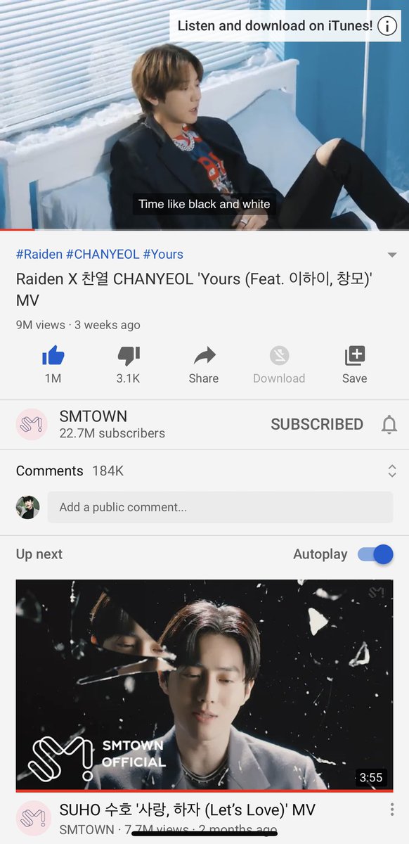Yay 🥳🎉Yours finally reached 9M views. 👏🏻👏🏻👏🏻

Link : youtu.be/N2dsnGc7TFk

#willbeyoursforever #CHANYEOL #YOURS_CHANYEOL @raidenmusic