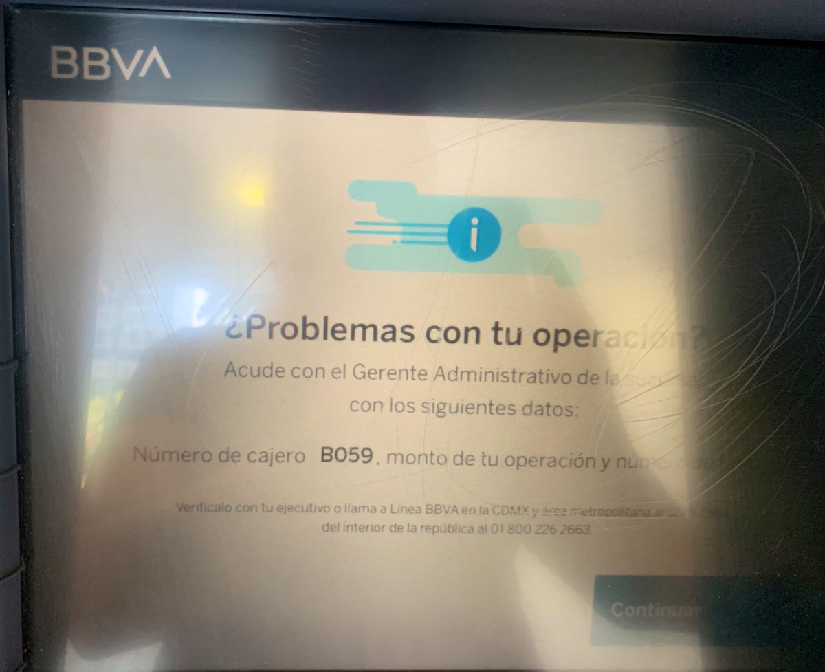 hojasmil's tweet photo. @BBVARe_mx hola, los cajeros por el ares de reforma no dan dinero y dicen que las operaciones no pueden ser procesadas. Ayuda https://t.co/7uvQa4rFwd
