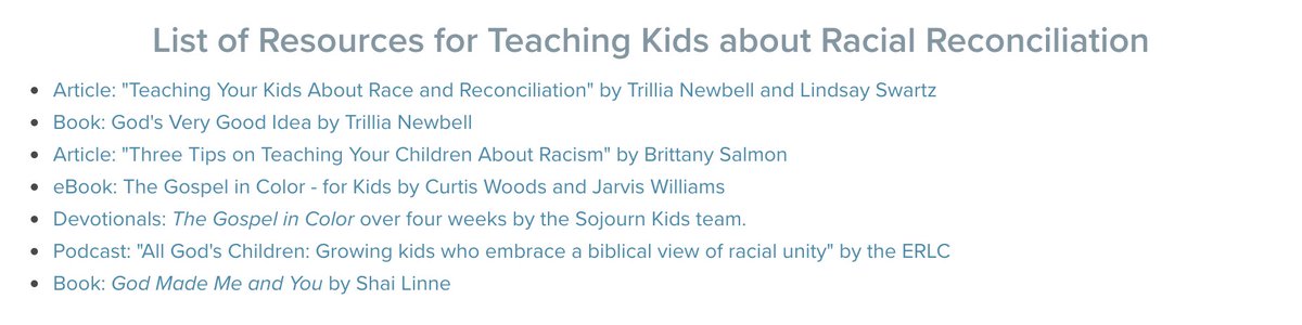 Find this list of resources for teaching kids about racial reconcilation at sojournchurch.com/mtfamily