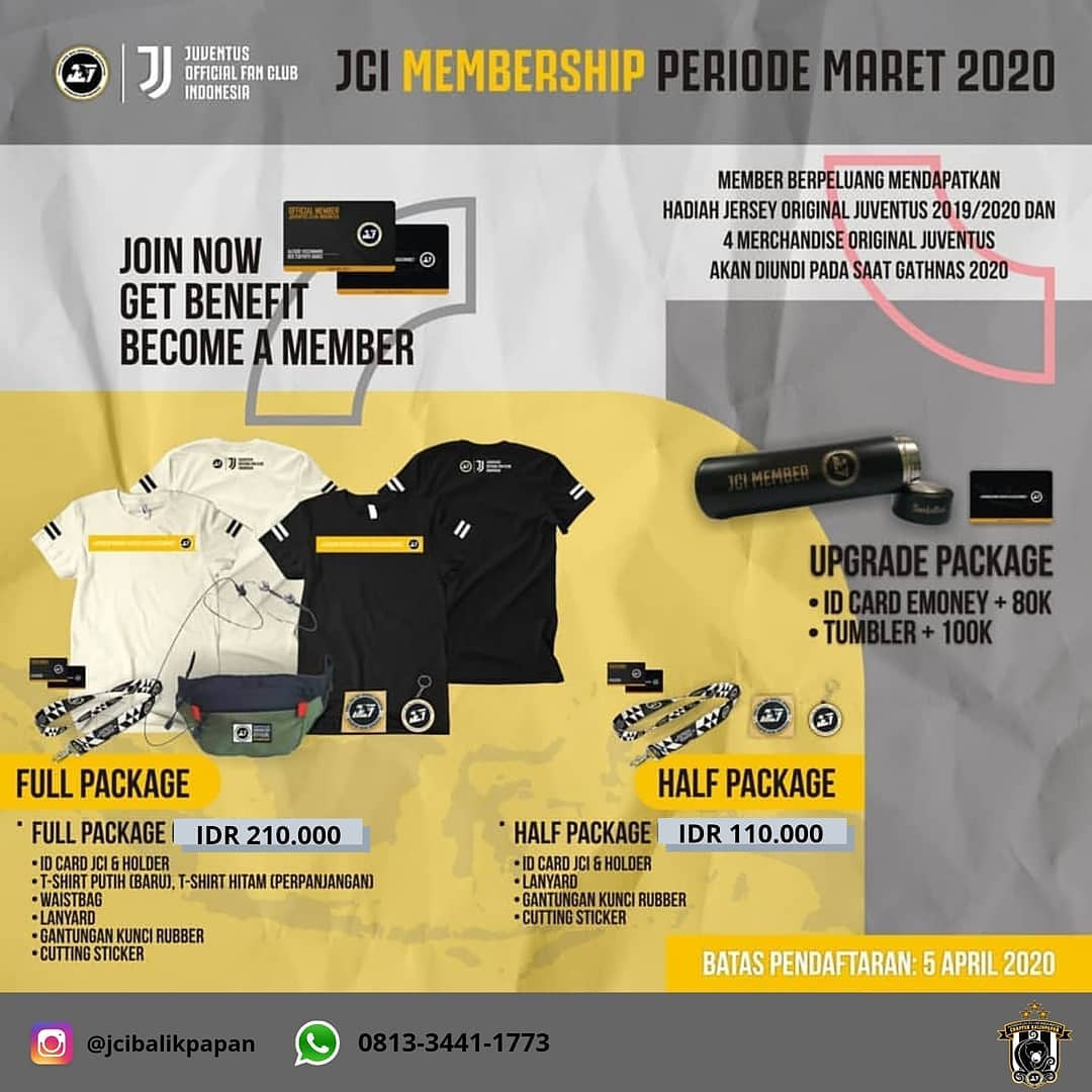 Pendaftaran member baru / perpanjangan <a href="/JCIndonesia/">Juventini Indonesia</a> periode Maret 2020 masih dibuka sampai 10 Juni ya. Kasih gesit po. 

Untuk kolektif chapter Balikpapan silakan hubungi Marshal ➡️ wa.me/6281334411773