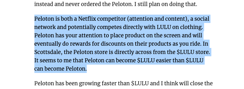 What's the future of Peloton? @howardlindzon has me thinking. Could Peloton become a clothing company A media company? I think both are very possible.Currently Peloton only makes ~1% from branded apparel and 0% from media revenue.I expect that to change drastically.