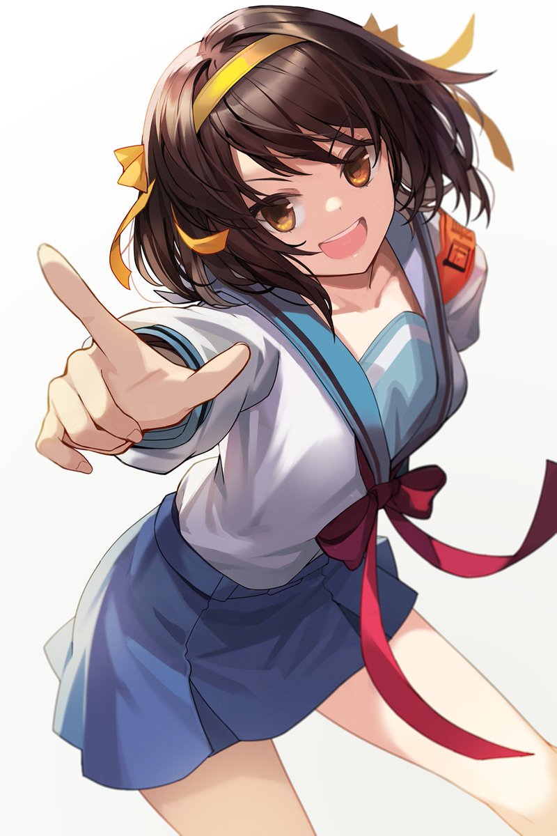 suzumiya haruhi 1girl kita high school uniform solo school uniform skirt winter uniform sailor collar  illustration images