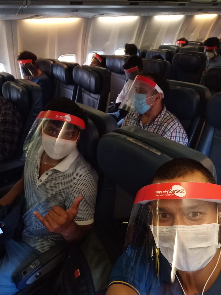 AEMA_Karjat's tweet photo. Here is the next batch of Anglo-Eastern seafarers departing today on special charter flight from Mumbai Airport. Behind those masks is that boldness  and #passion which maketh a true #seafarer. Wish you all Safe Voyages. Seafarers signing off will soon have well deserved vacation https://t.co/9ul2O0GLAM