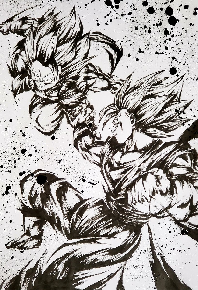 ドラゴンボール ベジットvsゴジータ 墨絵で描いてみました レジェンズ2周年おめでとう こバya4の漫画