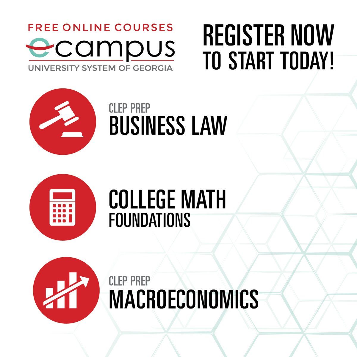 USG_eCampus's tweet photo. Register today for a FREE online class. 
⁣Classes are open for registration today through July 17, 2020.

Register: https://t.co/MSgQlu3y7a
⁣
#USGeCampus #USG #eCore #eMajor #Georgia #OnlineLearning #DistanceLearning #CLEP #OnlineClasses #CLEPPREP #FreeClasses https://t.co/oJWiMjFIpI