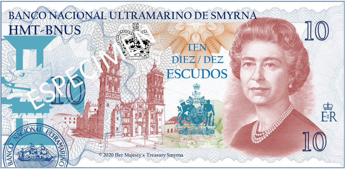 SmyrnaGov's tweet photo. La Catedral de Puebla en la nueva versión actualizada del billete de 10 Escudos (ESC) emitida por el @_BNUS . https://t.co/H6Mf2H3ObN