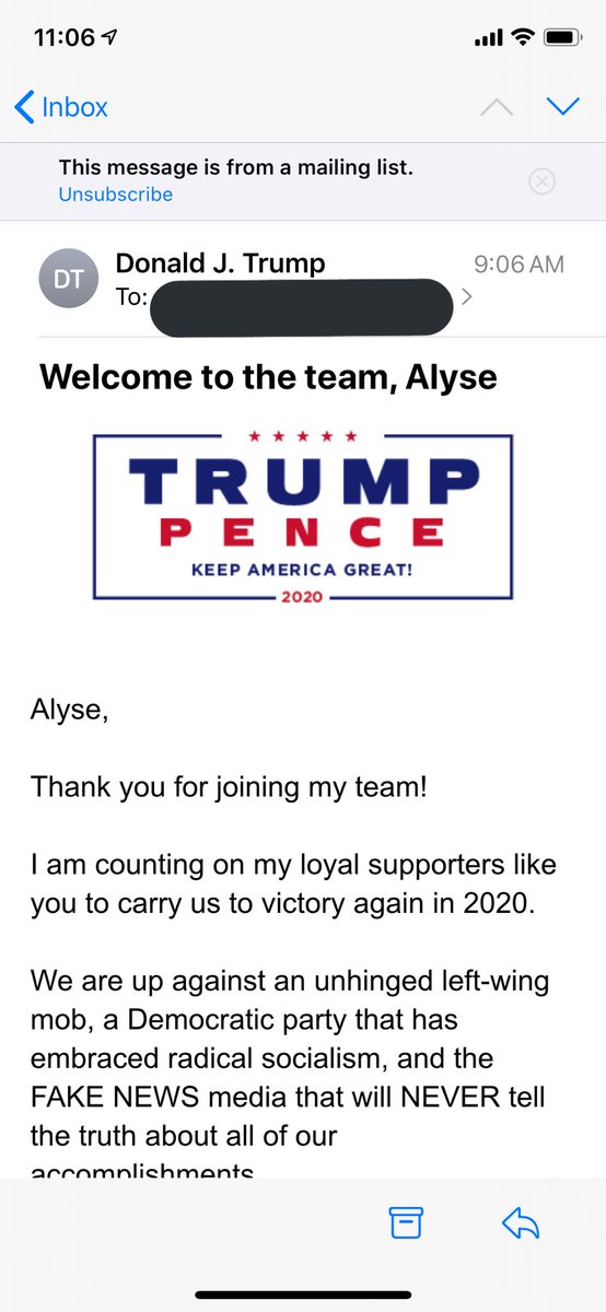 alyseweinstein's tweet photo. Alright who tf signed me up for the Trump supporters campaign subscription https://t.co/iDwzrDbHCt