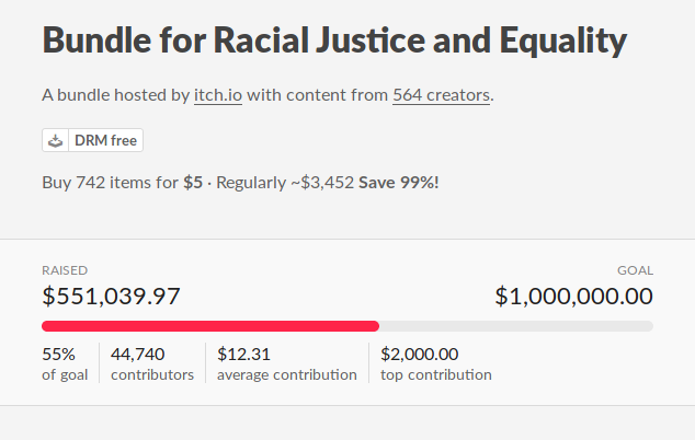 moonscript's tweet photo. Wow, in just over half a day we've gotten past $500k! I've raised the goal to 1 million dollars 😱 

I'm a little tired right now, but we'll be working on getting new games &amp; projects that have been submitted added for everyone later today

Get the bundle: https://t.co/31vXCJjkk1 https://t.co/Qk9QUyw9eP