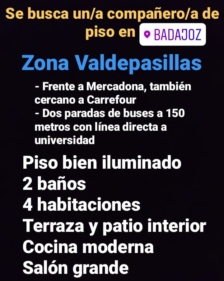 ComeWithMe44's tweet photo. Hola corazones míos, tengo que pediros un gran favor. ¿Me ayudáis a encontrar un/a compañero/a de piso para el curso que viene en BADAJOZ? 
Los interesados podéis contactar conmigo por md, os informo de todo. https://t.co/kO7YYOMI1p