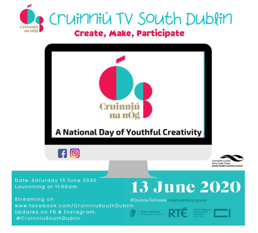 sdublincoco's tweet photo. This years Cruinniú na nÓg programme will be delivered ONLINE through Cruinniú TV South Dublin @SDCCArts @creativeirl #InThisTogether #Cruinniunanog #CruinniutoCreate #CruinniuSD #CruinniuTVSD #CreativeIreland https://t.co/0RWe6aQx3e https://t.co/AtSCDqCyE1