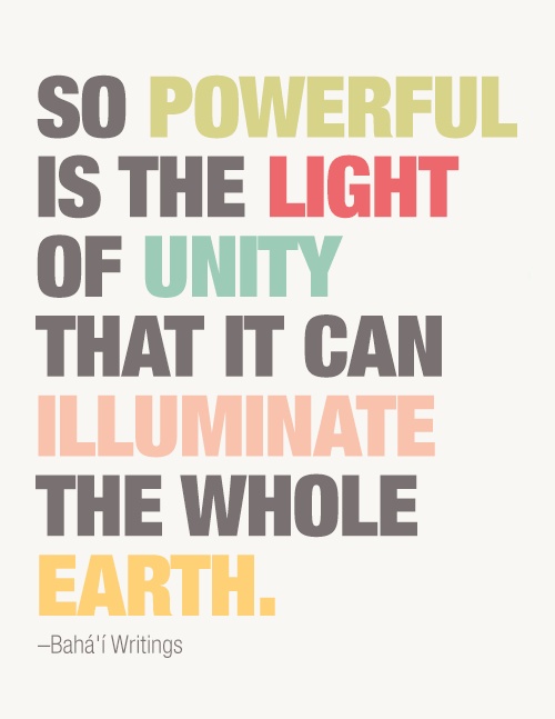 ShoalsBahais's tweet photo. "So powerful is the light of unity that it can illuminate the whole earth."
"Tan potente es la luz de la unidad que puede iluminar la tierra entera.
A quote from Baha'u'llah, in the Baha'i Sacred Writings.
#Unity #Humanity #Bahai #MankindIsOne https://t.co/LxquGMzdyZ